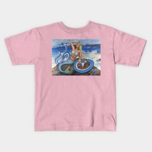 Mermaid on rocks with sea monsters serpents Kids T-Shirt